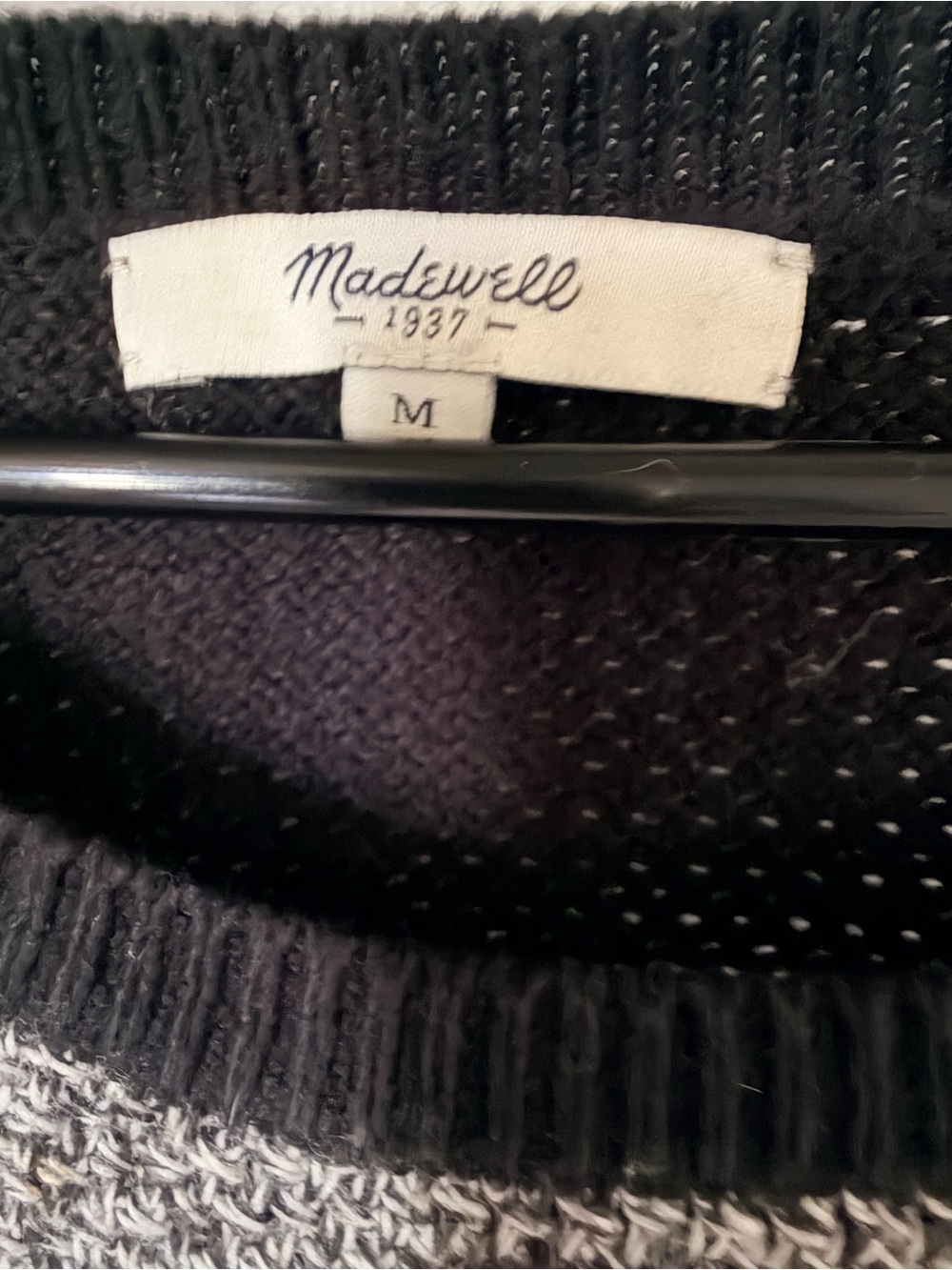 Madewell Two-Tone Crewneck Sweater marbled Black and Gray Medium - Picture 2 of 5